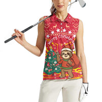 Venezuela Christmas Women Sleeveless Polo Shirt with Santa Sloth Christmas Tree Stars and Red Festive - Wonder Print Shop
