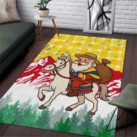 Venezuela Christmas Area Rug with Santa on Horse Traditional Outfit Snowflakes and Yellow Plaid - Wonder Print Shop