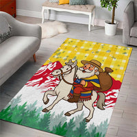 Venezuela Christmas Area Rug with Santa on Horse Traditional Outfit Snowflakes and Yellow Plaid - Wonder Print Shop