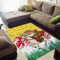 Venezuela Christmas Area Rug with Santa on Horse Traditional Outfit Snowflakes and Yellow Plaid - Wonder Print Shop