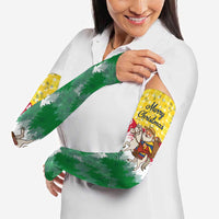 Venezuela Christmas Arm Sleeves with Santa on Horse Traditional Outfit Snowflakes and Yellow Plaid - Wonder Print Shop