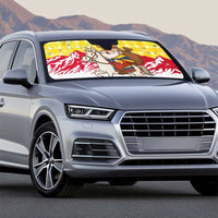 Venezuela Christmas Auto Sun Shade with Santa on Horse Traditional Outfit Snowflakes and Yellow Plaid - Wonder Print Shop