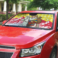 Venezuela Christmas Auto Sun Shade with Santa on Horse Traditional Outfit Snowflakes and Yellow Plaid - Wonder Print Shop