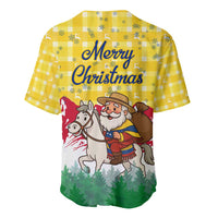 Venezuela Christmas Baseball Jersey with Santa on Horse Traditional Outfit Snowflakes and Yellow Plaid - Wonder Print Shop
