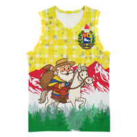 Venezuela Christmas Basketball Jersey with Santa on Horse Traditional Outfit Snowflakes and Yellow Plaid - Wonder Print Shop