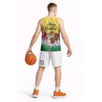 Venezuela Christmas Basketball Jersey with Santa on Horse Traditional Outfit Snowflakes and Yellow Plaid - Wonder Print Shop