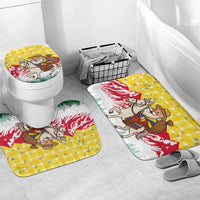 Venezuela Christmas Bathroom Set with Santa on Horse Traditional Outfit Snowflakes and Yellow Plaid - Wonder Print Shop