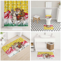 Venezuela Christmas Bathroom Set with Santa on Horse Traditional Outfit Snowflakes and Yellow Plaid - Wonder Print Shop