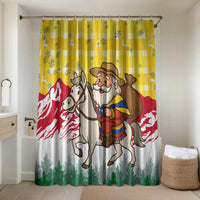 Venezuela Christmas Bathroom Set with Santa on Horse Traditional Outfit Snowflakes and Yellow Plaid - Wonder Print Shop