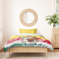 Venezuela Christmas Bedding Set with Santa on Horse Traditional Outfit Snowflakes and Yellow Plaid - Wonder Print Shop