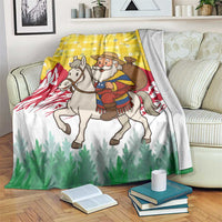 Venezuela Christmas Blanket with Santa on Horse Traditional Outfit Snowflakes and Yellow Plaid - Wonder Print Shop
