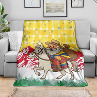 Venezuela Christmas Blanket with Santa on Horse Traditional Outfit Snowflakes and Yellow Plaid - Wonder Print Shop