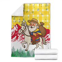 Venezuela Christmas Blanket with Santa on Horse Traditional Outfit Snowflakes and Yellow Plaid - Wonder Print Shop