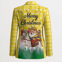 Venezuela Christmas Blazer with Santa on Horse Traditional Outfit Snowflakes and Yellow Plaid - Wonder Print Shop