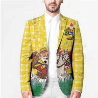 Venezuela Christmas Blazer with Santa on Horse Traditional Outfit Snowflakes and Yellow Plaid - Wonder Print Shop