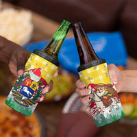 Venezuela Christmas 4 in 1 Can Cooler Tumbler with Santa on Horse Traditional Outfit Snowflakes and Yellow Plaid - Wonder Print Shop
