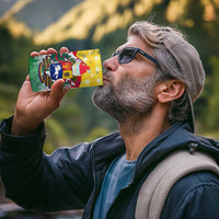 Venezuela Christmas 4 in 1 Can Cooler Tumbler with Santa on Horse Traditional Outfit Snowflakes and Yellow Plaid - Wonder Print Shop