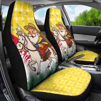 Venezuela Christmas Car Seat Cover with Santa on Horse Traditional Outfit Snowflakes and Yellow Plaid - Wonder Print Shop
