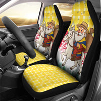 Venezuela Christmas Car Seat Cover with Santa on Horse Traditional Outfit Snowflakes and Yellow Plaid - Wonder Print Shop