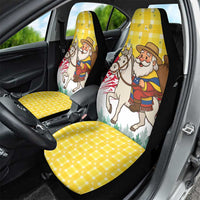 Venezuela Christmas Car Seat Cover with Santa on Horse Traditional Outfit Snowflakes and Yellow Plaid - Wonder Print Shop