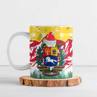 Venezuela Christmas Ceramic Mug with Santa on Horse Traditional Outfit Snowflakes and Yellow Plaid - Wonder Print Shop