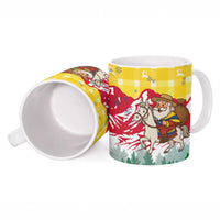 Venezuela Christmas Ceramic Mug with Santa on Horse Traditional Outfit Snowflakes and Yellow Plaid - Wonder Print Shop