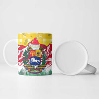 Venezuela Christmas Ceramic Mug with Santa on Horse Traditional Outfit Snowflakes and Yellow Plaid - Wonder Print Shop