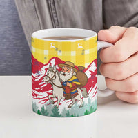 Venezuela Christmas Ceramic Mug with Santa on Horse Traditional Outfit Snowflakes and Yellow Plaid - Wonder Print Shop