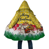 Venezuela Christmas Cloak with Santa on Horse Traditional Outfit Snowflakes and Yellow Plaid - Wonder Print Shop
