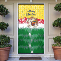 Venezuela Christmas Door Cover with Santa on Horse Traditional Outfit Snowflakes and Yellow Plaid - Wonder Print Shop