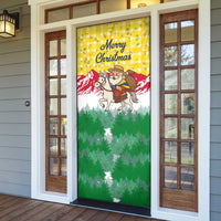Venezuela Christmas Door Cover with Santa on Horse Traditional Outfit Snowflakes and Yellow Plaid - Wonder Print Shop