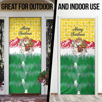 Venezuela Christmas Door Cover with Santa on Horse Traditional Outfit Snowflakes and Yellow Plaid - Wonder Print Shop
