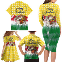 Venezuela Christmas Family Matching Long Sleeve Bodycon Dress and Hawaiian Shirt with Santa on Horse Traditional Outfit Snowflakes and Yellow Plaid - Wonder Print Shop
