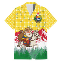 Venezuela Christmas Family Matching Mermaid Dress and Hawaiian Shirt with Santa on Horse Traditional Outfit Snowflakes and Yellow Plaid - Wonder Print Shop