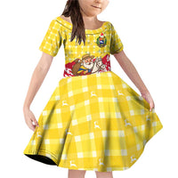 Venezuela Christmas Family Matching Off Shoulder Short Dress and Hawaiian Shirt with Santa on Horse Traditional Outfit Snowflakes and Yellow Plaid - Wonder Print Shop