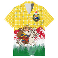 Venezuela Christmas Family Matching Summer Maxi Dress and Hawaiian Shirt with Santa on Horse Traditional Outfit Snowflakes and Yellow Plaid - Wonder Print Shop