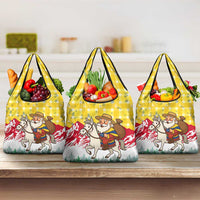 Venezuela Christmas Grocery Bag with Santa on Horse Traditional Outfit Snowflakes and Yellow Plaid - Wonder Print Shop