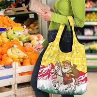 Venezuela Christmas Grocery Bag with Santa on Horse Traditional Outfit Snowflakes and Yellow Plaid - Wonder Print Shop
