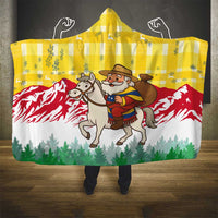 Venezuela Christmas Hooded Blanket with Santa on Horse Traditional Outfit Snowflakes and Yellow Plaid - Wonder Print Shop