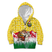 Venezuela Christmas Kid Hoodie with Santa on Horse Traditional Outfit Snowflakes and Yellow Plaid - Wonder Print Shop