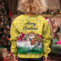 Venezuela Christmas Kid Ugly Christmas Sweater with Santa on Horse Traditional Outfit Snowflakes and Yellow Plaid - Wonder Print Shop