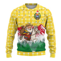 Venezuela Christmas Ugly Christmas Sweater with Santa on Horse Traditional Outfit Snowflakes and Yellow Plaid - Wonder Print Shop