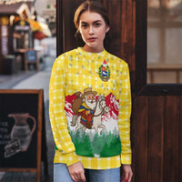 Venezuela Christmas Ugly Christmas Sweater with Santa on Horse Traditional Outfit Snowflakes and Yellow Plaid - Wonder Print Shop