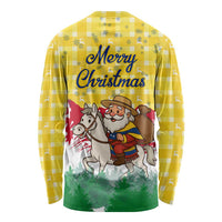 Venezuela Christmas Long Sleeve Shirt with Santa on Horse Traditional Outfit Snowflakes and Yellow Plaid - Wonder Print Shop