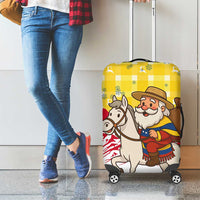 Venezuela Christmas Luggage Cover with Santa on Horse Traditional Outfit Snowflakes and Yellow Plaid - Wonder Print Shop