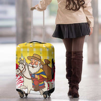 Venezuela Christmas Luggage Cover with Santa on Horse Traditional Outfit Snowflakes and Yellow Plaid - Wonder Print Shop