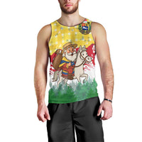 Venezuela Christmas Men Tank Top with Santa on Horse Traditional Outfit Snowflakes and Yellow Plaid - Wonder Print Shop