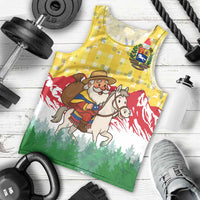 Venezuela Christmas Men Tank Top with Santa on Horse Traditional Outfit Snowflakes and Yellow Plaid - Wonder Print Shop