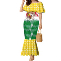 Venezuela Christmas Mermaid Dress with Santa on Horse Traditional Outfit Snowflakes and Yellow Plaid - Wonder Print Shop