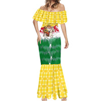 Venezuela Christmas Mermaid Dress with Santa on Horse Traditional Outfit Snowflakes and Yellow Plaid - Wonder Print Shop